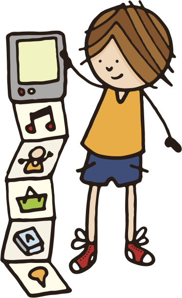 男孩拿着一个带图片的平板电脑图片下载