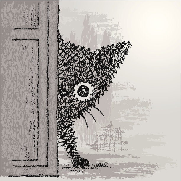 门后的小猫图片下载