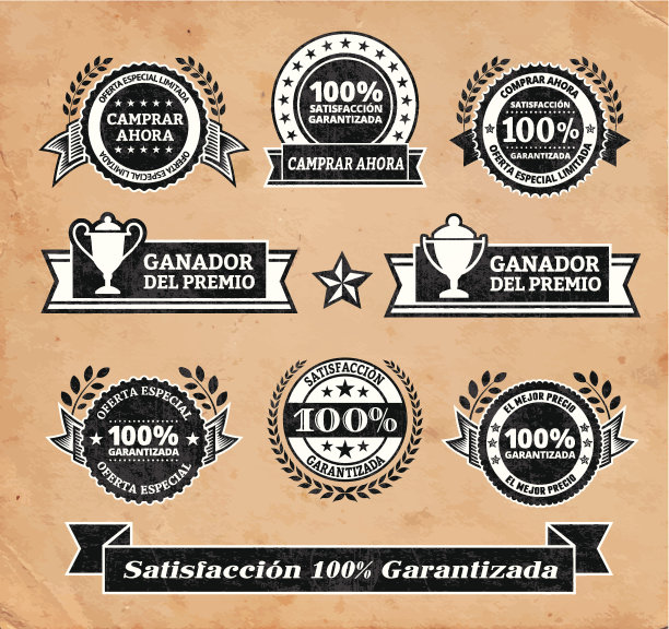 满意保证奖励徽章的西班牙语图片下载