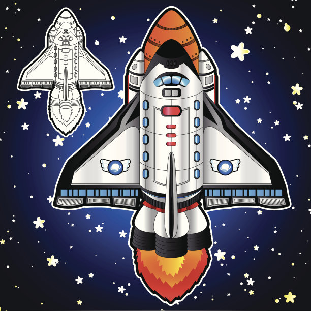 航天飞机卡通矢量插图图片下载