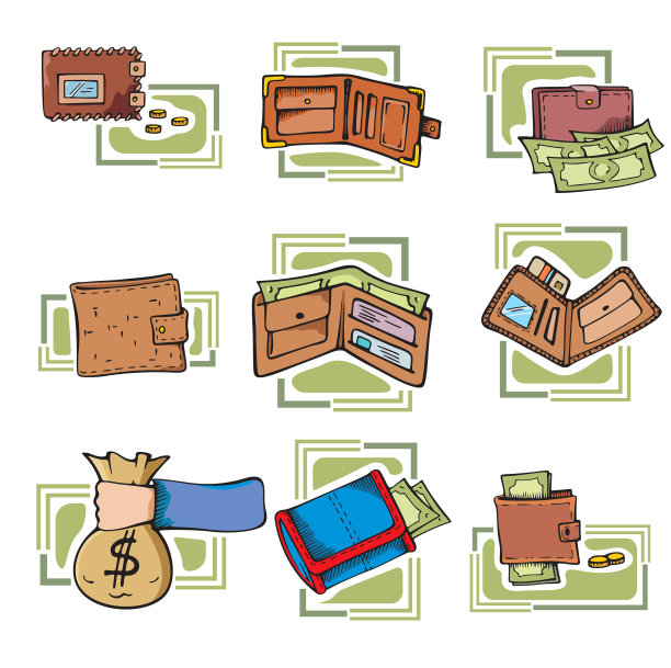 金钱插图系列:钱包与现金。图片下载