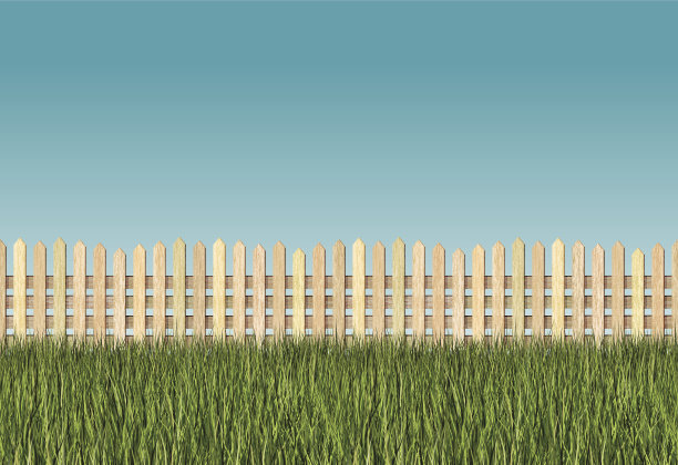 无缝长草和尖桩篱笆背景图片下载