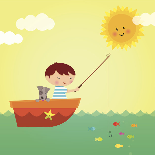 小男孩钓鱼图片下载