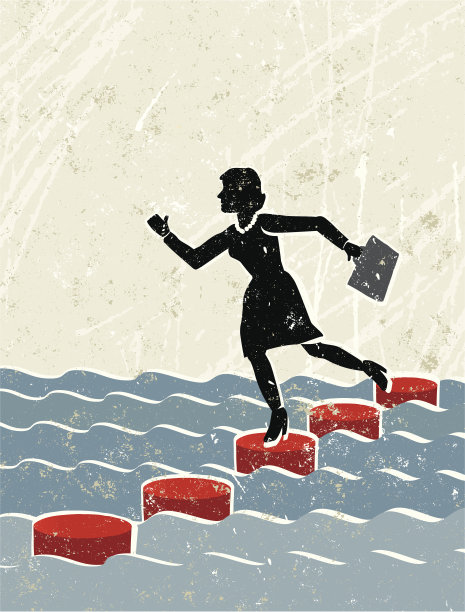 商业女性用垫脚石过河图片下载