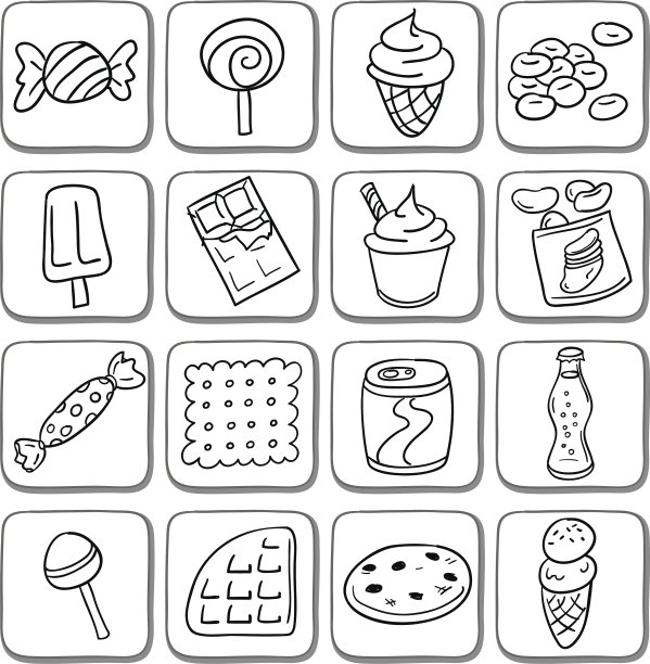 零食图标设置在黑色和白色图片下载