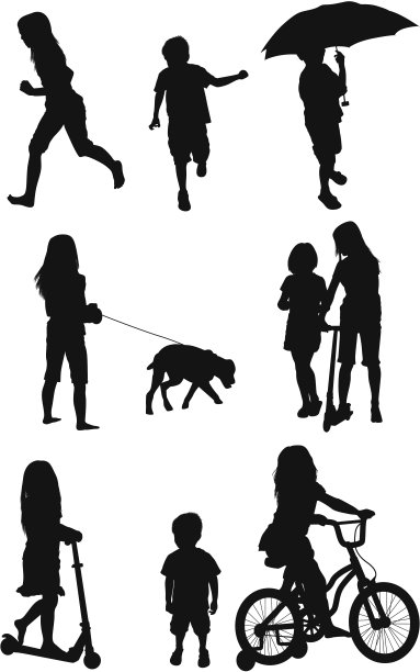 孩子们不同姿势的剪影图片下载