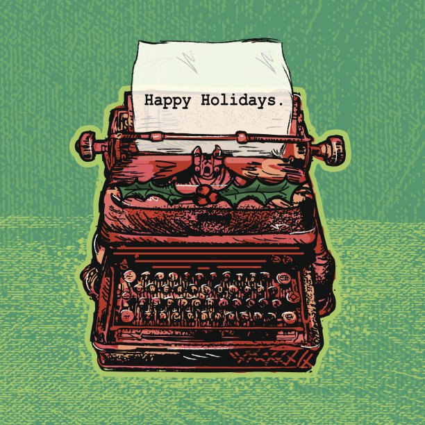 复古红色古董打字机与节日主题图片下载