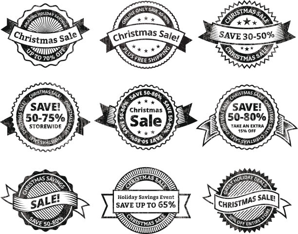 圣诞销售黑白版税免费矢量图标集图片下载
