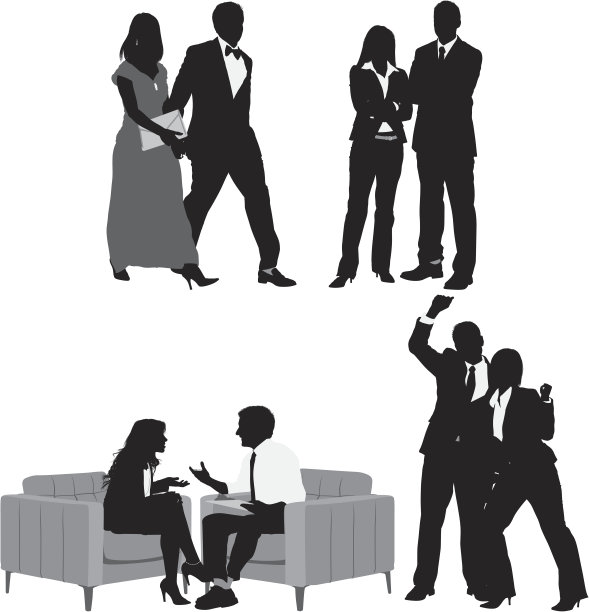 商业人士的剪影在不同的姿势图片下载