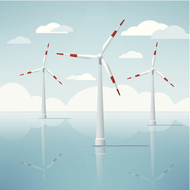 风力涡轮机海上海景矢量图片下载