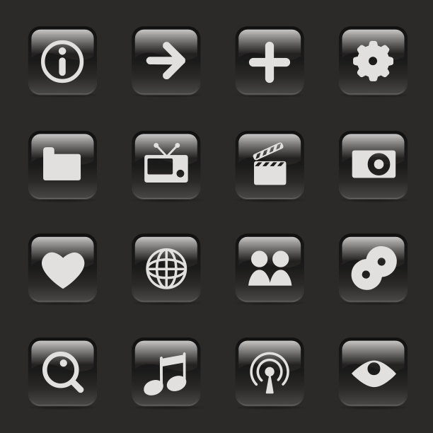 多媒体图标上的黑色光泽按钮图片下载