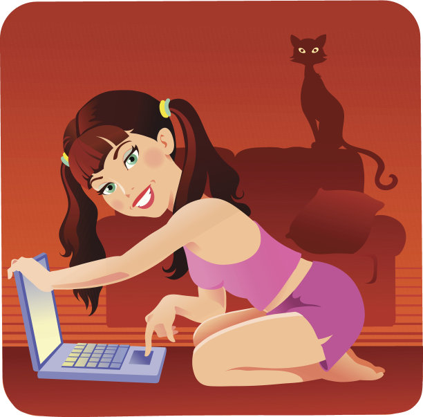 笔记本电脑的女孩图片下载