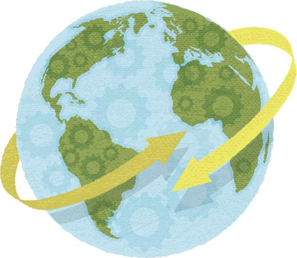 纹理球体与齿轮和箭头在白色的背景图片下载