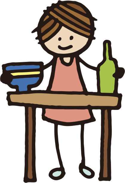 拿着碗和瓶子的女孩。图片下载