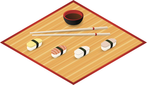 寿司和筷子在竹席上图片下载