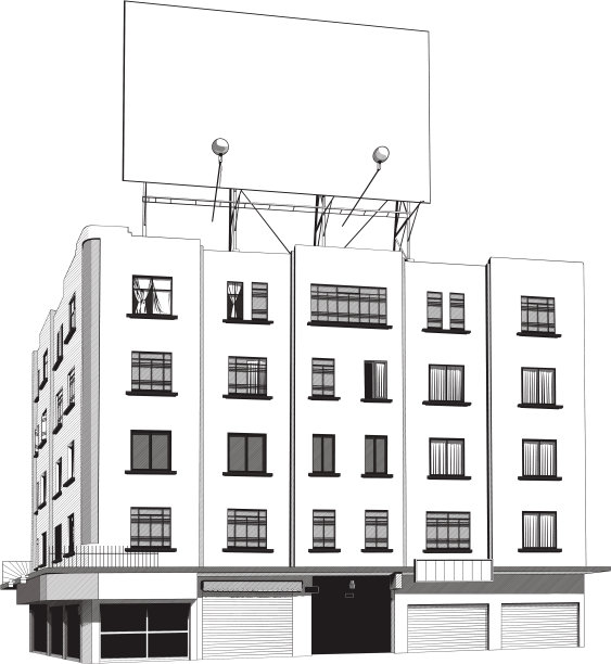 楼顶有广告牌的公寓楼图片下载
