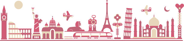 世界地标的粉色插图图片下载