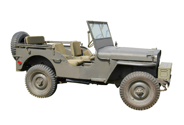 老式二战吉普车孤立在白色图片下载