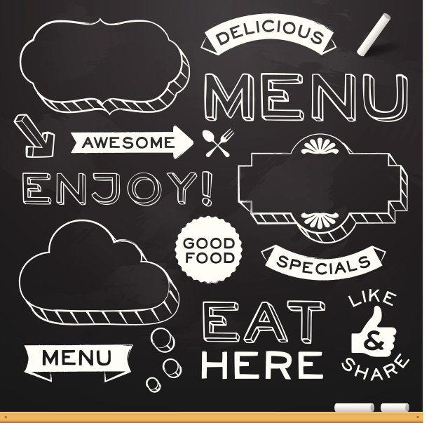 黑板餐厅菜单元素图片下载