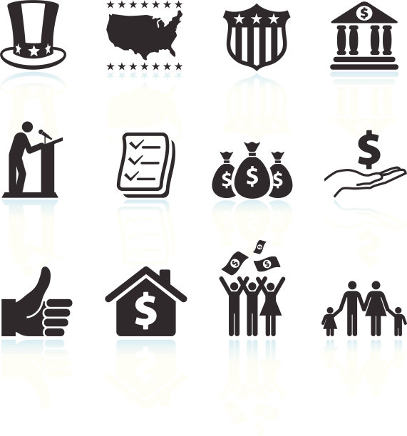 经济刺激救助法案黑白矢量图标集图片下载