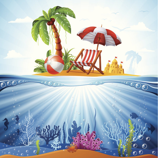 热带岛屿和水下场景素材图片