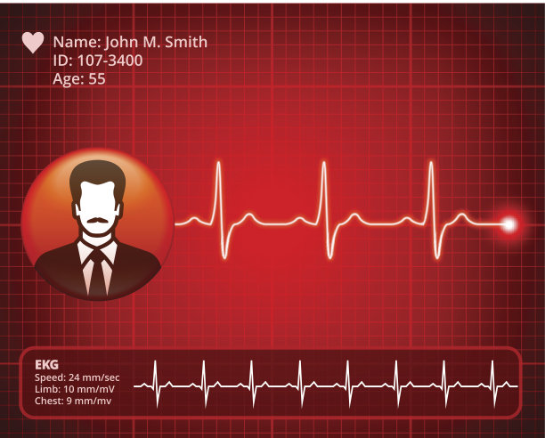 红色背景下的医用心电图波图片下载