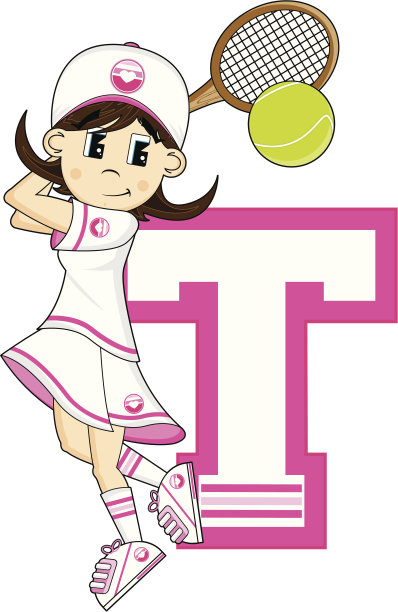 网球女孩学习字母T图片下载