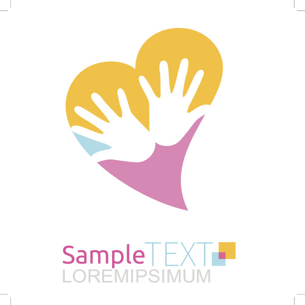 一个黄色、蓝色和粉色心形的手的动画图标图片下载