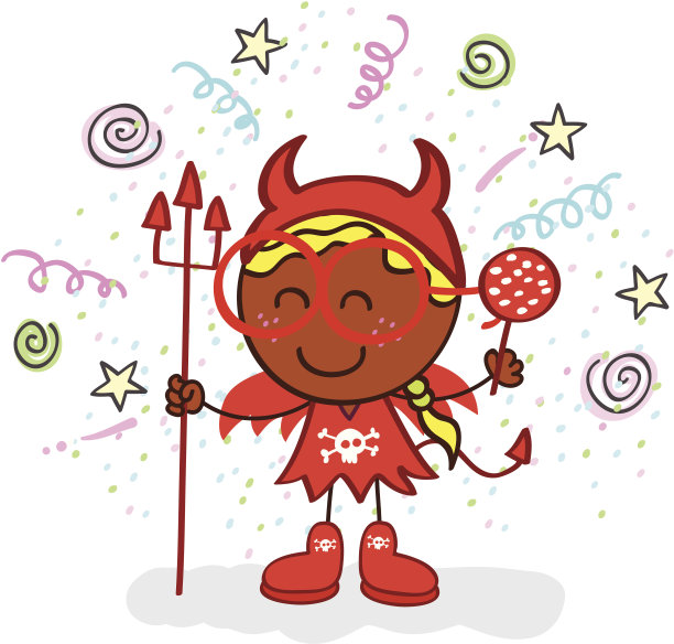 矢量插图撒旦服装的黑人孩子摆姿势图片下载