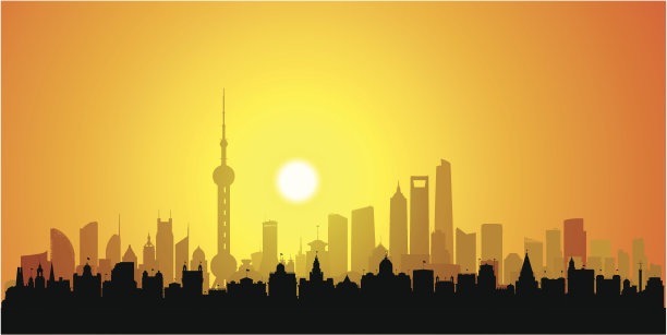 详细的上海日落(每个建筑都可移动和完成)图片下载