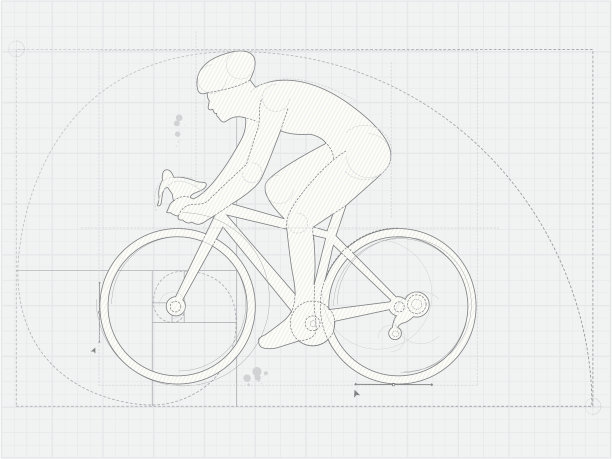 骑自行车的人在蓝图纸上画画图片下载