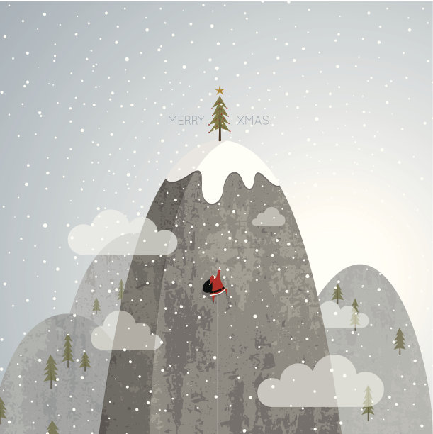 圣诞老人爬上圣诞树山上的石头雪矢图片下载