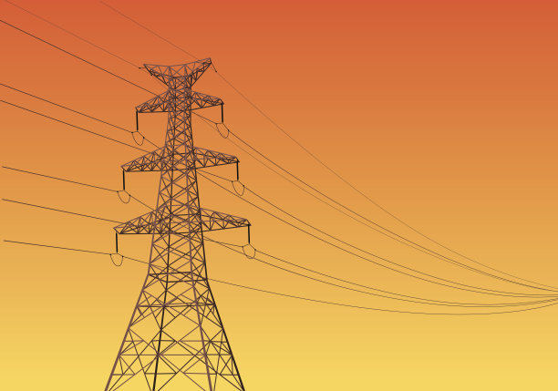 日落时分的电力线塔图片下载