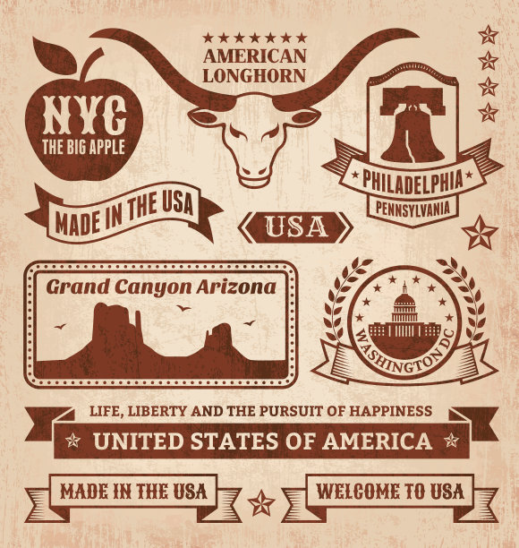 美国制造，免版税矢量图标州垃圾摇滚集图片下载