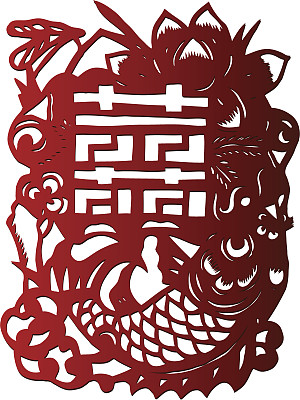 双喜传统剪纸-插画图片下载