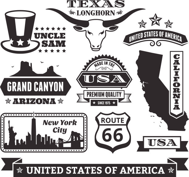 美国制造，免版税矢量黑白图标图片下载