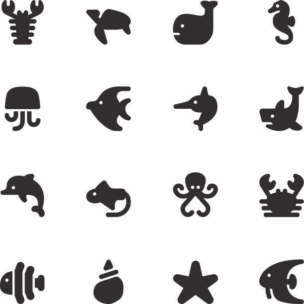 海洋生物图标-黑色系列图片下载