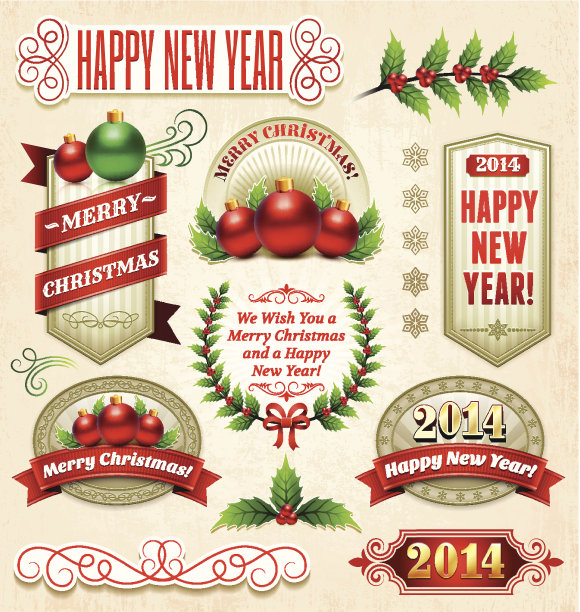 假日贺卡徽章设置在免版税矢量背景图片下载