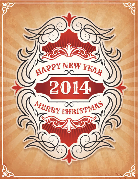 新年快乐，圣诞快乐2014年贺卡图片下载
