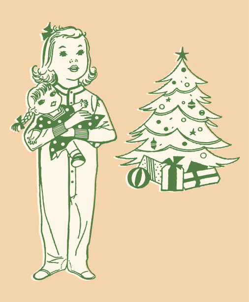 圣诞节抱着娃娃的小女孩图片下载