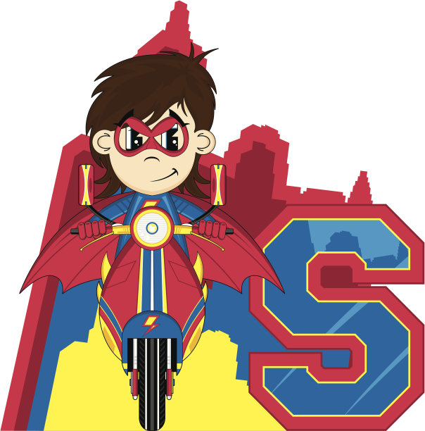 超级英雄在滑板车上学习字母S图片下载