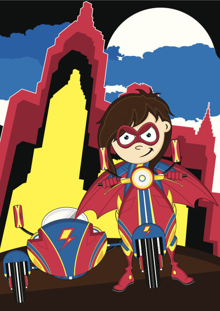 超级英雄骑着复古摩托车和边车图片下载