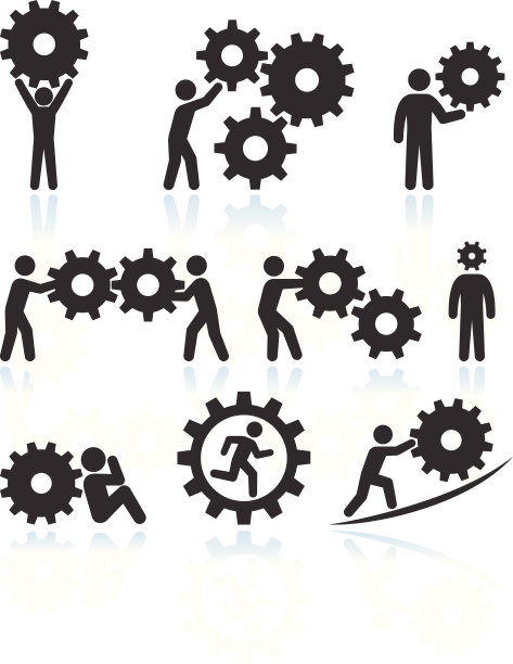 概念男人和齿轮黑白矢量图标集图片下载