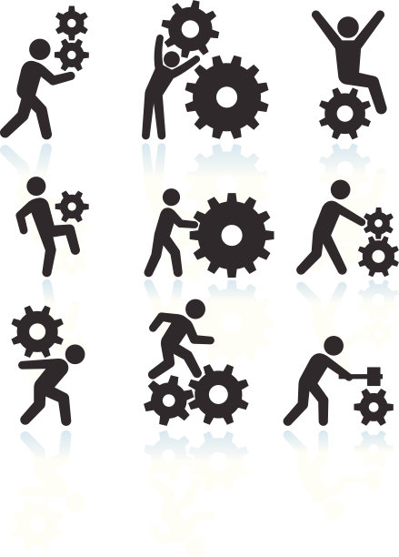 概念男人和齿轮黑白矢量图标集图片下载