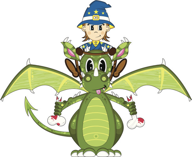 神秘的龙和可爱的巫师图片下载