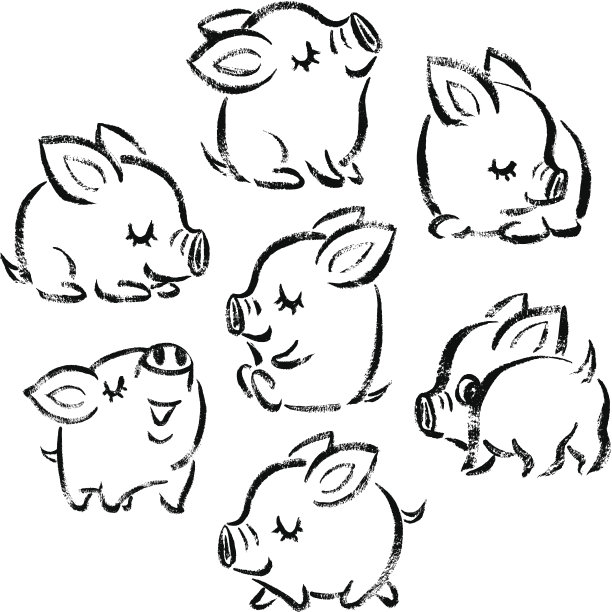 七头猪草图图片下载