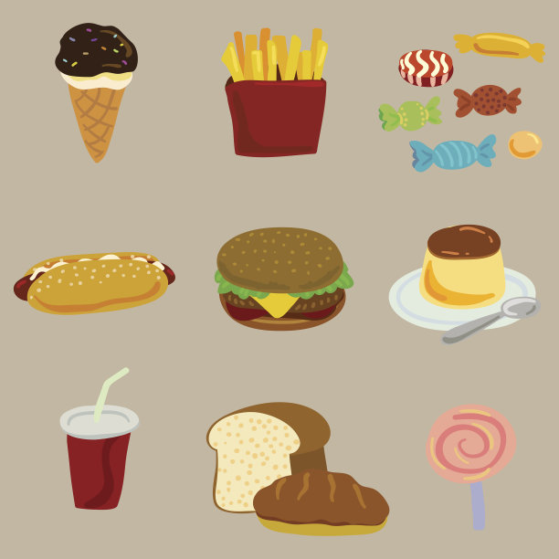 彩色卡通风格的食物图片下载