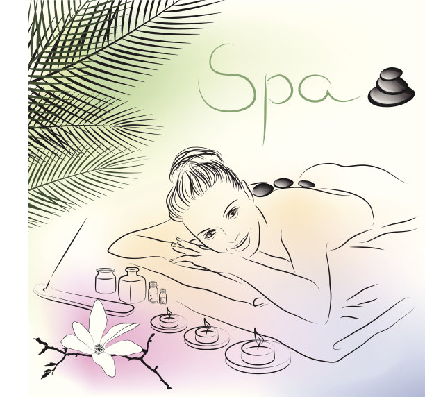 矢量插图的女人躺在温泉按摩图片下载