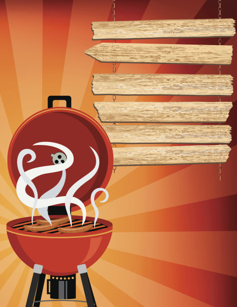 烧烤模板与悬挂老西部标志和烧烤图片下载