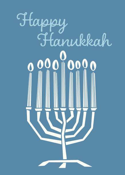 带烛台和蜡烛的蓝色光明节卡片图片下载